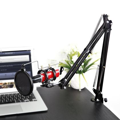 Imagem de Pedestal Articulado+Shock+Pop Filter,Haste P/Microfone,Rádio