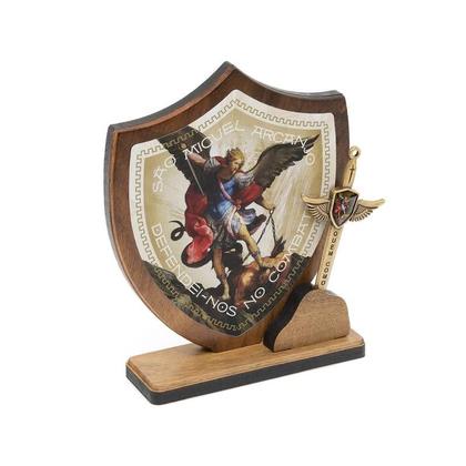 Imagem de Pedestal Oração de Mesa Madeira Escudo São Miguel