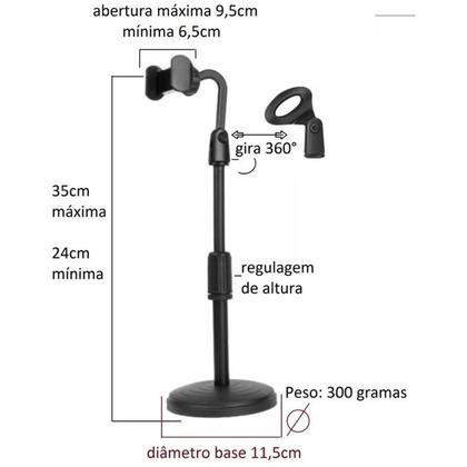 Imagem de Pedestal smart sm-82 mesa p/celular e microfone