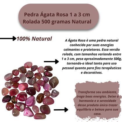 Imagem de Pedra Ágata Rosa 1 A 3 Cm Rolada 500 Gramas Natural