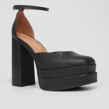 Imagem de Peep Toe Meia Pata Vizzano Bico Quadrado Salto Bloco Alto