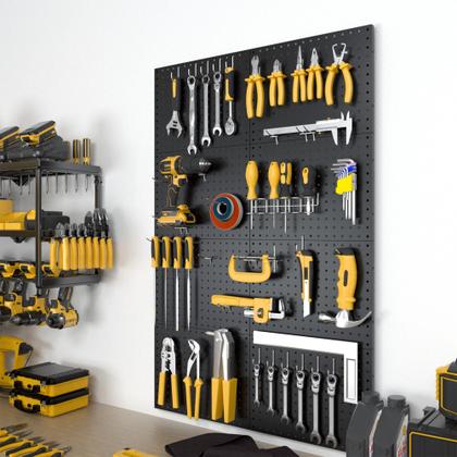 Imagem de Peg Board Spampur Metal Pegboard Panels, pacote com 8 e 50 ganchos