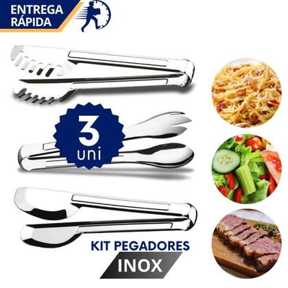 Imagem de Pegador de Massa Salada Carne 20cm Inox Kit 3 Peças