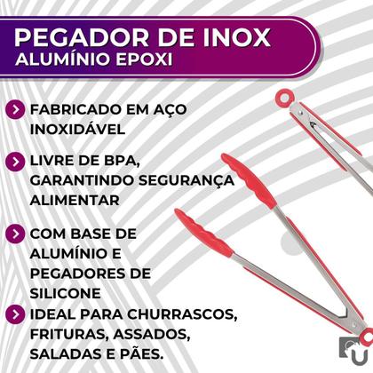 Imagem de Pegador de Salada Tipo Pinça de Inox Com Ponta de Silicone Ergonômico Vermelho - 30cm - Weck