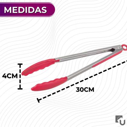 Imagem de Pegador de Salada Tipo Pinça de Inox Com Ponta de Silicone Ergonômico Vermelho - 30cm - Weck