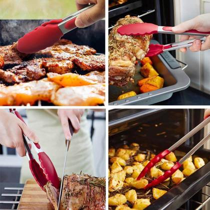 Imagem de Pegador de Silicone Vermelho Pinça em Aço Inox com Trava