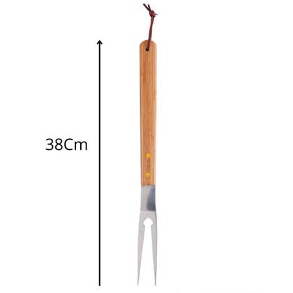 Imagem de Pegador Garfo Para Churrasco Inox Cabo Madeira Bambú 38cm 1928
