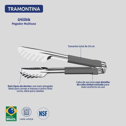 Imagem de Pegador Tramontina Utilitá em Aço Inox com Cabo Emborrachado Cinza 24 cm