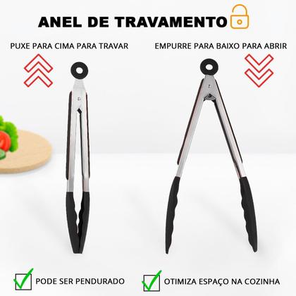 Imagem de Pegador Utensílio De Cozinha 22cm Em Silicone Aço Inox