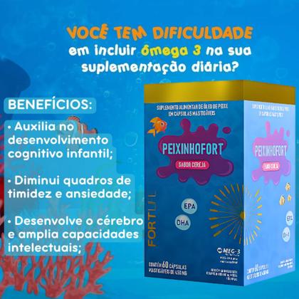 Imagem de PeixinhoFort - Suplemento Ômega 3 Infantil com 60 Cápsulas Mastigáveis Sabor Cereja