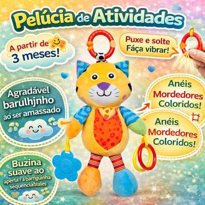 Imagem de Pelúcia Atividades Bebe Gato Treme Treme Colorido á partir de 3 meses