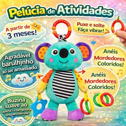 Imagem de Pelúcia Atividades para Bebês Bichos Coloridos Treme Mordedor Sons BUBA Baby