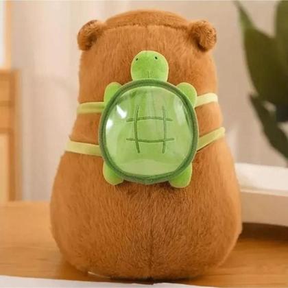Imagem de Pelúcia Brinquedo Capivara Filó Macia 23cm com Mochila Tartaruga Fofa