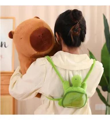 Imagem de Pelúcia Capivara Grande Linda Filó Com Mochila Tartaruga