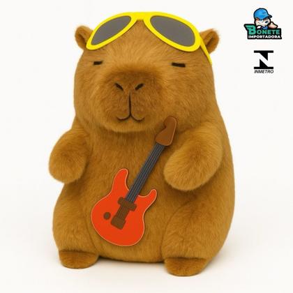 Imagem de Pelúcia Capivara Rockeira 22cm com Guitarra e Óculos de EVA  Cores Sortidas