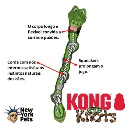 Imagem de Pelúcia Kong Knots Snake Cobra Brinquedo Interativo Corda Com Nós Internos e Apitos Para Caes de Médio e Grande Porte - Verde