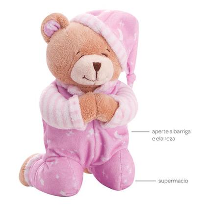 Imagem de Pelúcia Ursinho Que Reza Oração Rosa 25cm Anjinho da Guarda - Buba