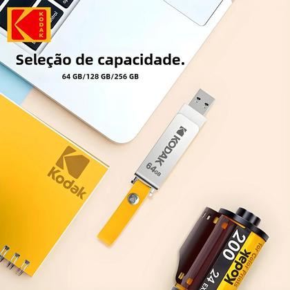 Imagem de Pen Drive USB Kodak de Alta Velocidade - 64GB, 128GB e 256GB - Metal, USB 3.1