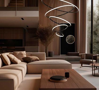 Imagem de Pendente 5 Anéis Preto Inverse 100cm Led 132W 3000K Bivolt Cabo de 4 metros