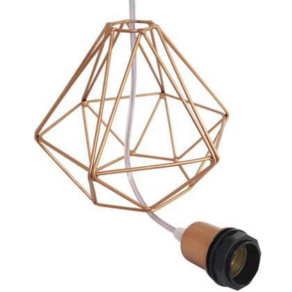 Imagem de Pendente Aramado Diamante Luminária Lustre Luxo P Cabo Cristal Teto Retrô Cobre Rose Gold Industrial