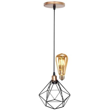 Imagem de Pendente Aramado Diamante Luminária Lustre Retrô Balcão Preto Cobre Rose Gold + Lâmpada Led Teto