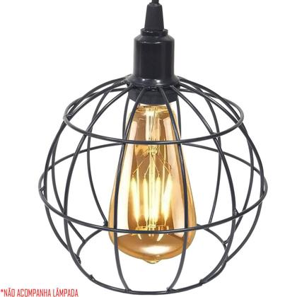 Imagem de Pendente Aramado Globo Luminária Lustre Luxo Teto Retrô Vintage Preto Agp Ilumini Industrial