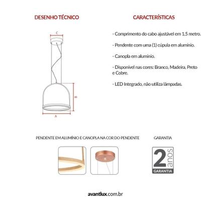 Imagem de Pendente Cage Aluminio Luz Amarela 3000K Luz Amendôa 300Mm Avant 12W Bivolt  