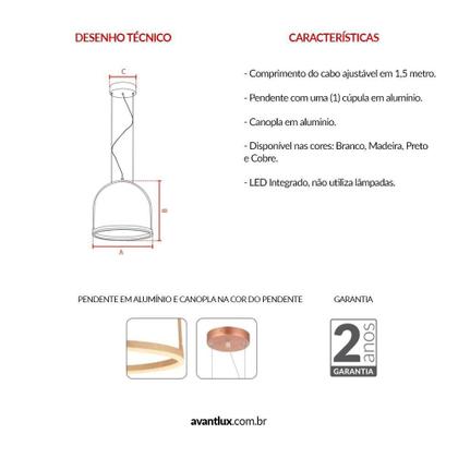 Imagem de Pendente Cage Preto Fosco 20W 3000K LED Bivolt Emissão de Luz Amarela Avant