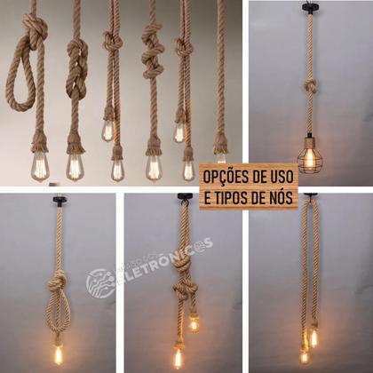 Imagem de Pendente Corda Dupla 90cm cada Vintage Rústico Luminaria Lustre De Teto Iluminação 70040001