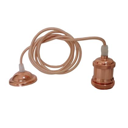 Imagem de Pendente De Teto Rústico Retrô Vintage De Metal 2M Decorativo Soquete Bocal E27 Com Fio Cabo Em Tecido Com Tampa Canopla