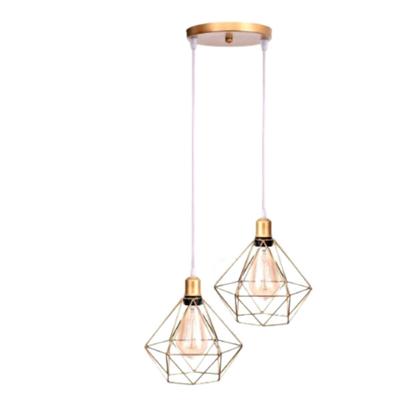 Imagem de Pendente Duplo Decorativo de Teto Lustre Diamante Dourado Luminária Fio Cristal Retrô