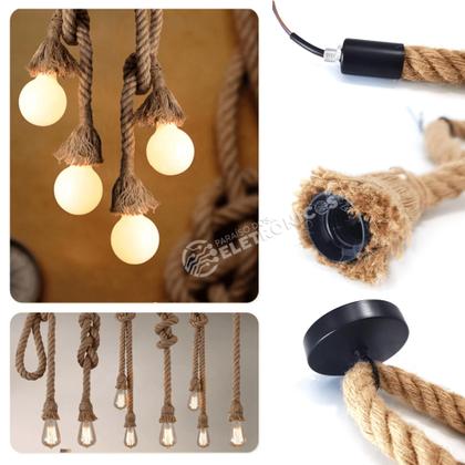 Imagem de Pendente Fio Corda Retrô 1,40m Design Rústico Lustre Luminária Decoração E27  70030001