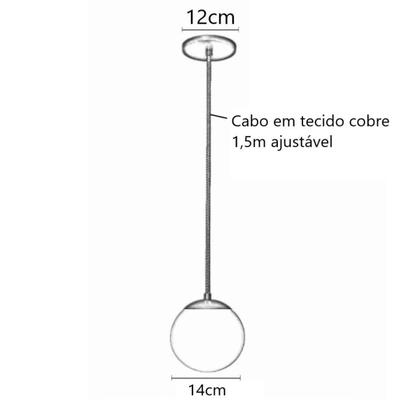 Imagem de Pendente Jabuticaba Cobre 1 Bola Esfera Globo De Vidro Vidro