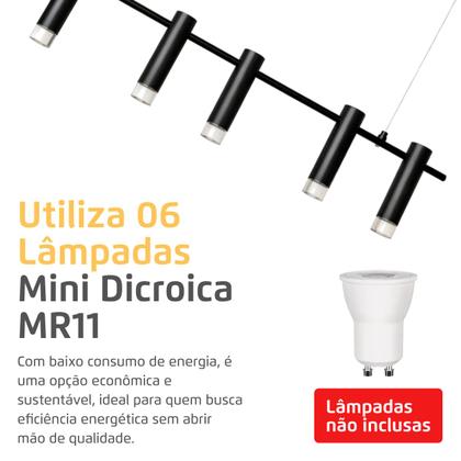 Imagem de Pendente Linear 6 Spots Turim Sabre Preto e Acrílico Cristal