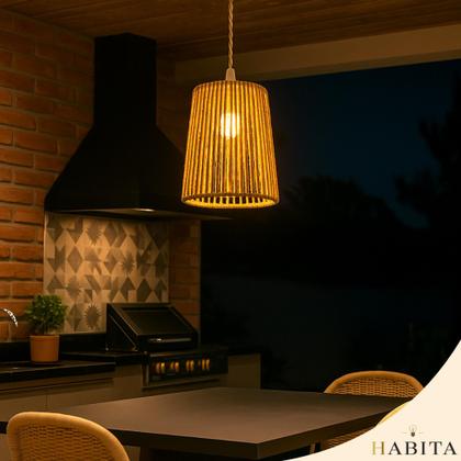 Imagem de Pendente Luminária Madeira Rustico Bambu Natural Orgânico