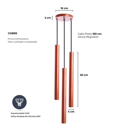 Imagem de Pendente Luminária Tubo Cobre 50 Cm  Triplo