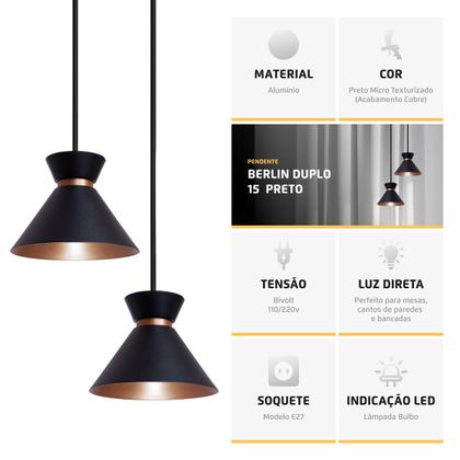 Imagem de Pendente Lustre Luminária Berlim 15cm Preto Duplo
