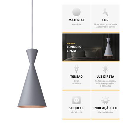Imagem de Pendente Lustre Luminária Londres Cinza