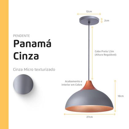 Imagem de Pendente Lustre Luminária Panama Cinza
