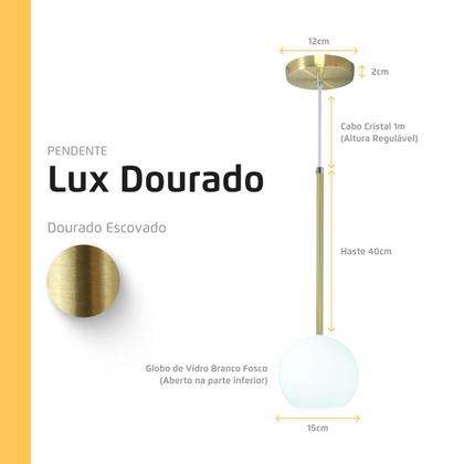 Imagem de Pendente Lux Dourado Globo Vidro Branco Fosco + Led