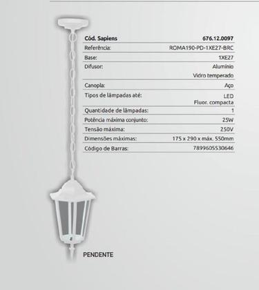 Imagem de Pendente roma 190 branco 1xe27 g-light