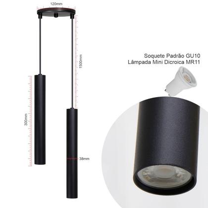 Imagem de Pendente Tubo Luna Lavabo Duplo 30cm Quarto Cabeceira Balcão
