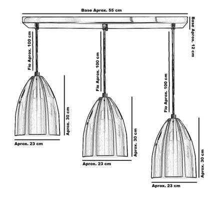Imagem de Pendente Vegas Triplo Base Retangular Branco sala quarto