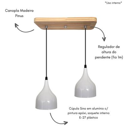Pendente Vintage Suporte Madeira Pinus Cúpula Sino - Soquete E-27 ABF Luminárias Imagem de Pendente Vintage Suporte Madeira Pinus Cúpula Sino - Soquete E-27 ABF Luminárias