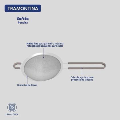 Imagem de Peneira Tramontina Softta em Aço Inox com Cabo de Polipropileno Cinza 16 cm