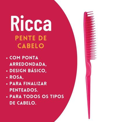 Imagem de Pente de Cabelo Desembaraçador Básico Rosa com Pontas Arredondadas Ricca