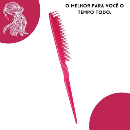 Imagem de Pente de Cabelo Desembaraçador Básico Rosa com Pontas Arredondadas Ricca