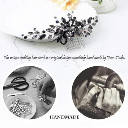 Imagem de Pente de cabelo Unicra Bride Wedding Black Opal Crystal para mulheres