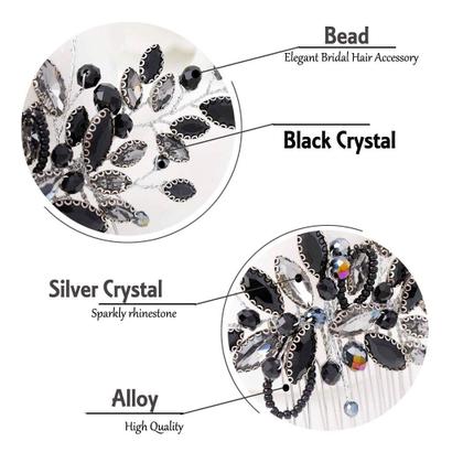 Imagem de Pente de cabelo Unicra Bride Wedding Black Opal Crystal para mulheres