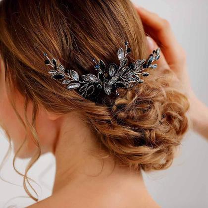 Imagem de Pente de cabelo Unicra Bride Wedding Black Opal Crystal para mulheres